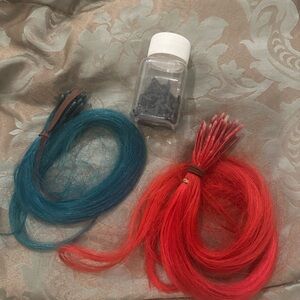 Vibrant Teal and Red Hair Extensions Set
